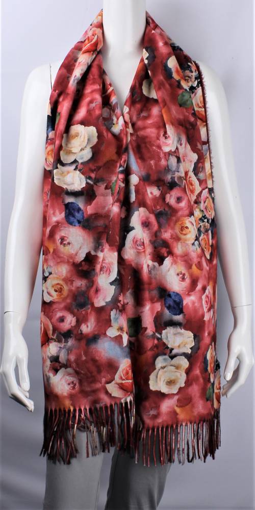 Alice & Lily printed  autunm/winter weight scarf/shawl w tasles red roses  Style:SC/4722